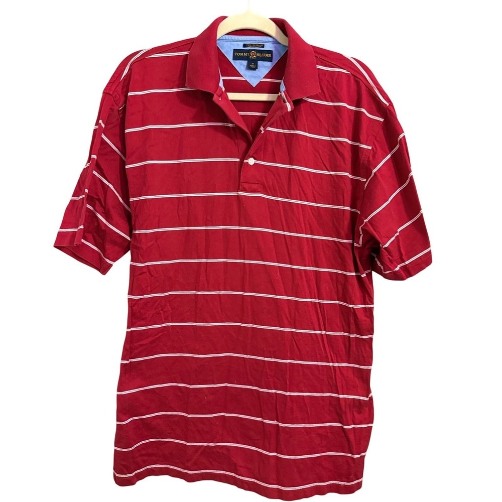 Tommy Hilfiger Golf Mens Red White Stripe Polo Shirt Size M